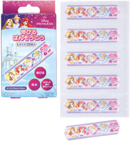 Skater Waterproof Bandages for Kids L Size 20 Count Disney Princess