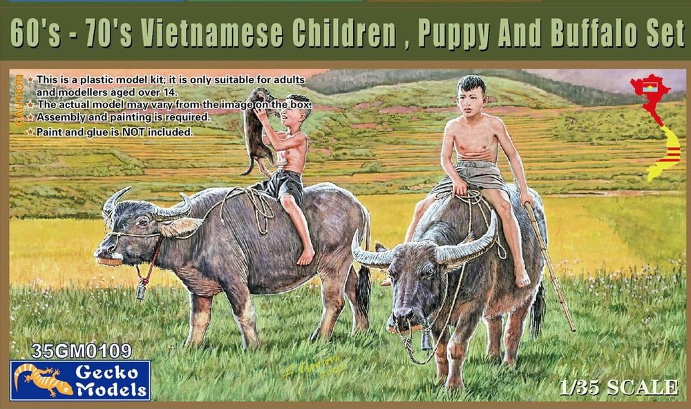 Gecko Models 1/35 Vietnam Child, Puppy, and Water Buffalo Set