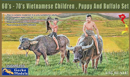 Gecko Models 1/35 Vietnam Child, Puppy, and Water Buffalo Set