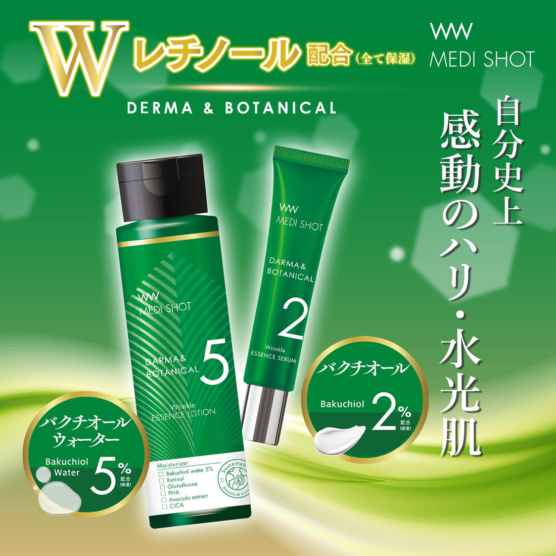 MEDI SHOT Wrinkle Beauty Essence Lotion 150ml with Bakuchiol Water