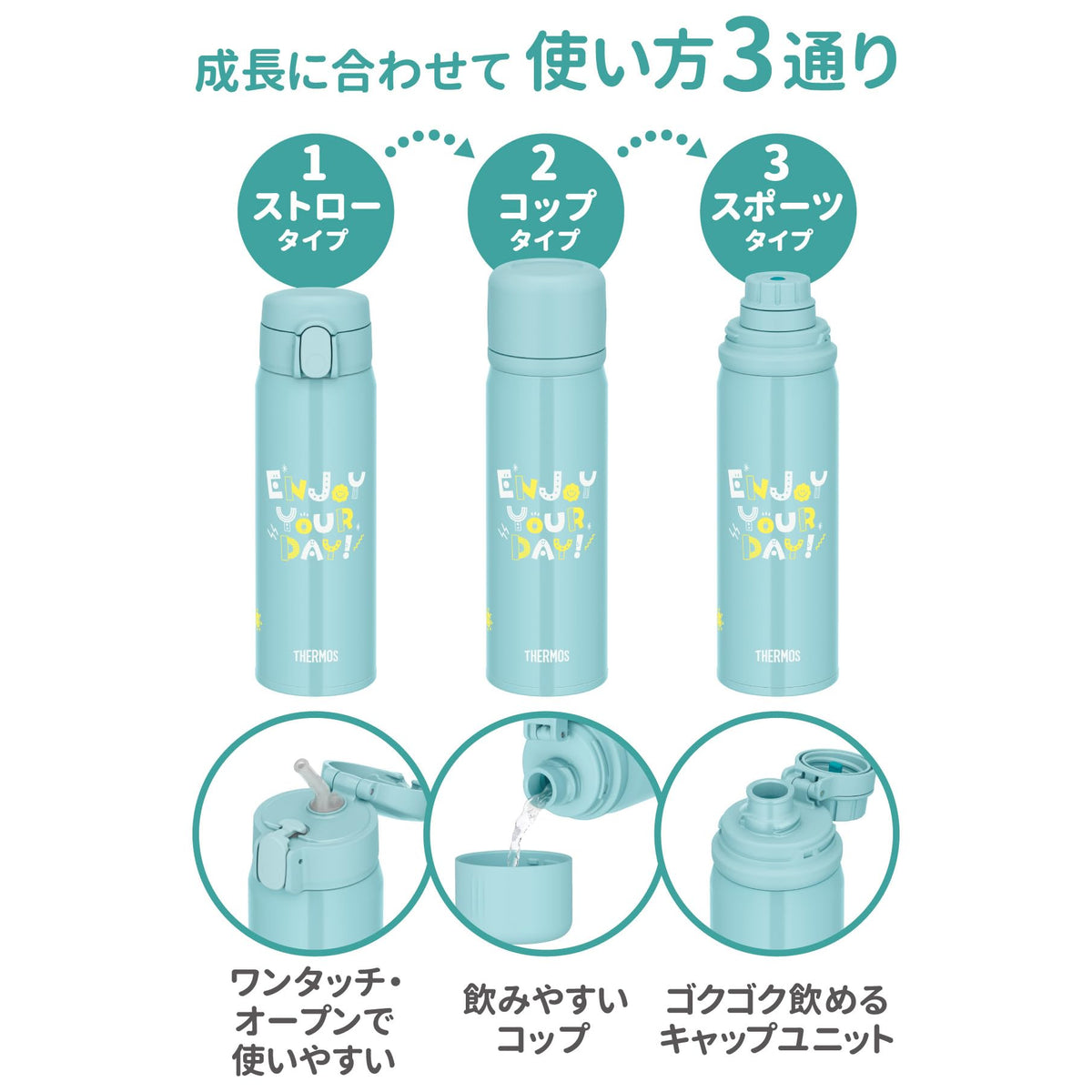 THERMOS 3-Way Bottle Mint 0.56L for Versatile Hydration