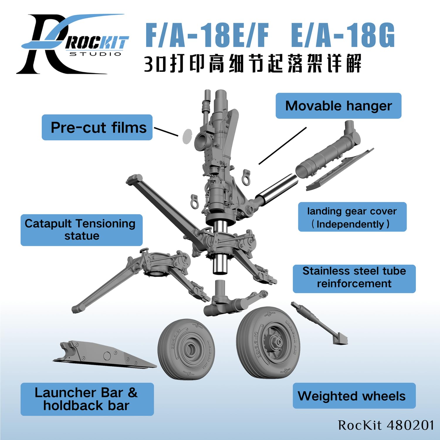 Rockit Studio 1/48 F/A-18E/F EA-18G Landing Gear Parts for Hasegawa Models