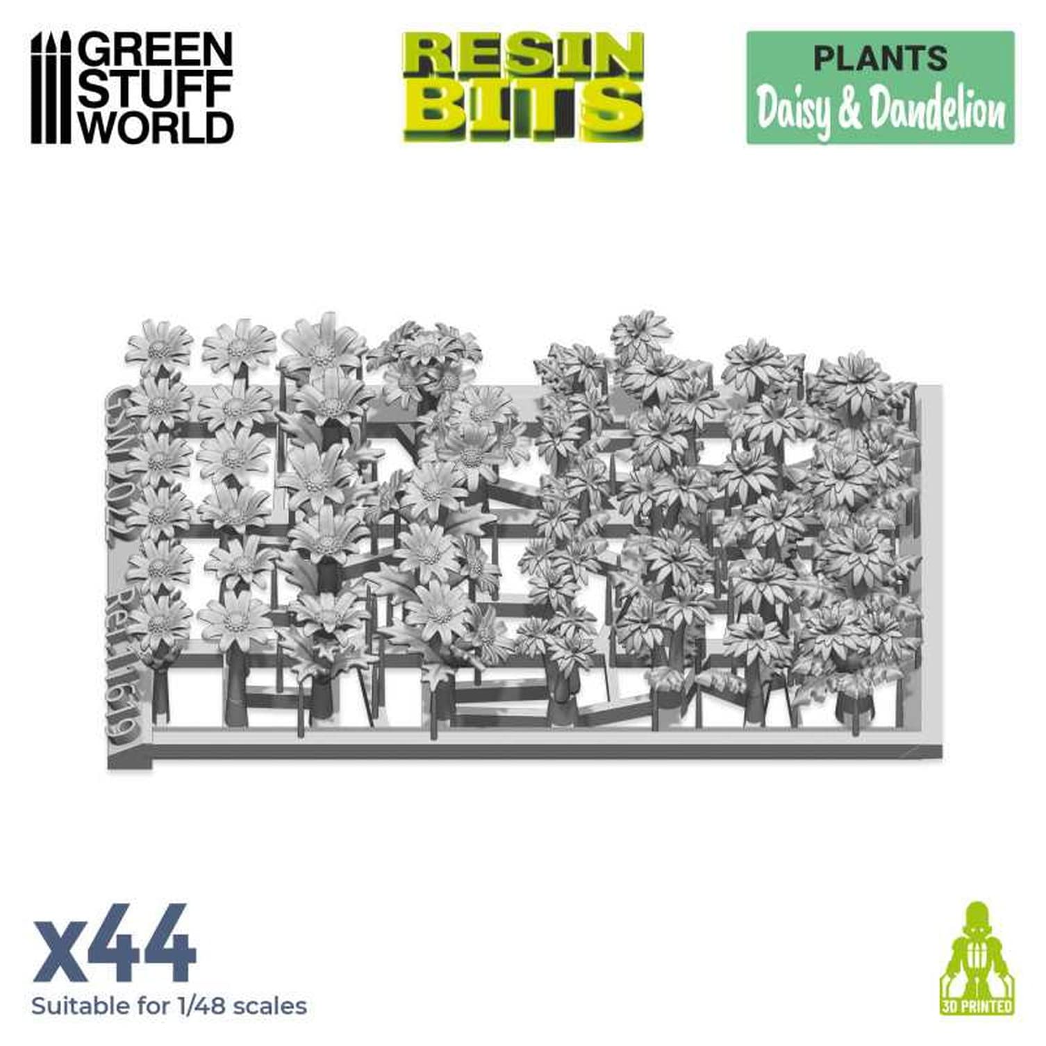 Green Stuff World Diorama Accessory 3D Printed Set of 44 Daisy and Dandelion
