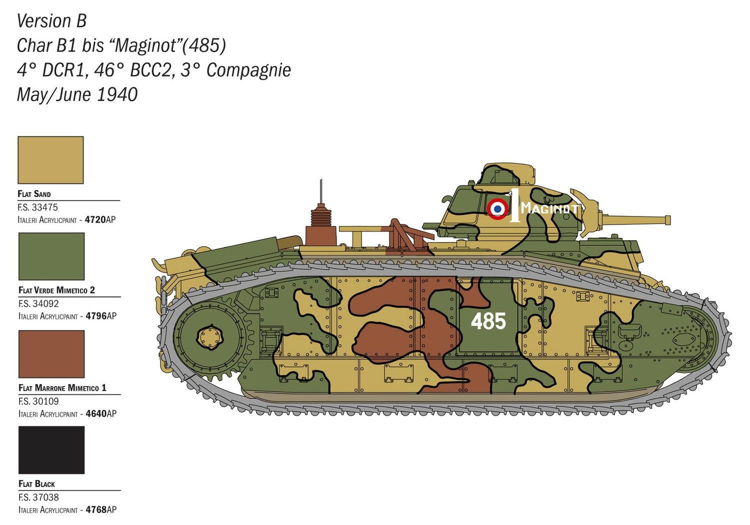 Italeri 1/56 Scale WWII French B1 bis Heavy Tank Model Kit