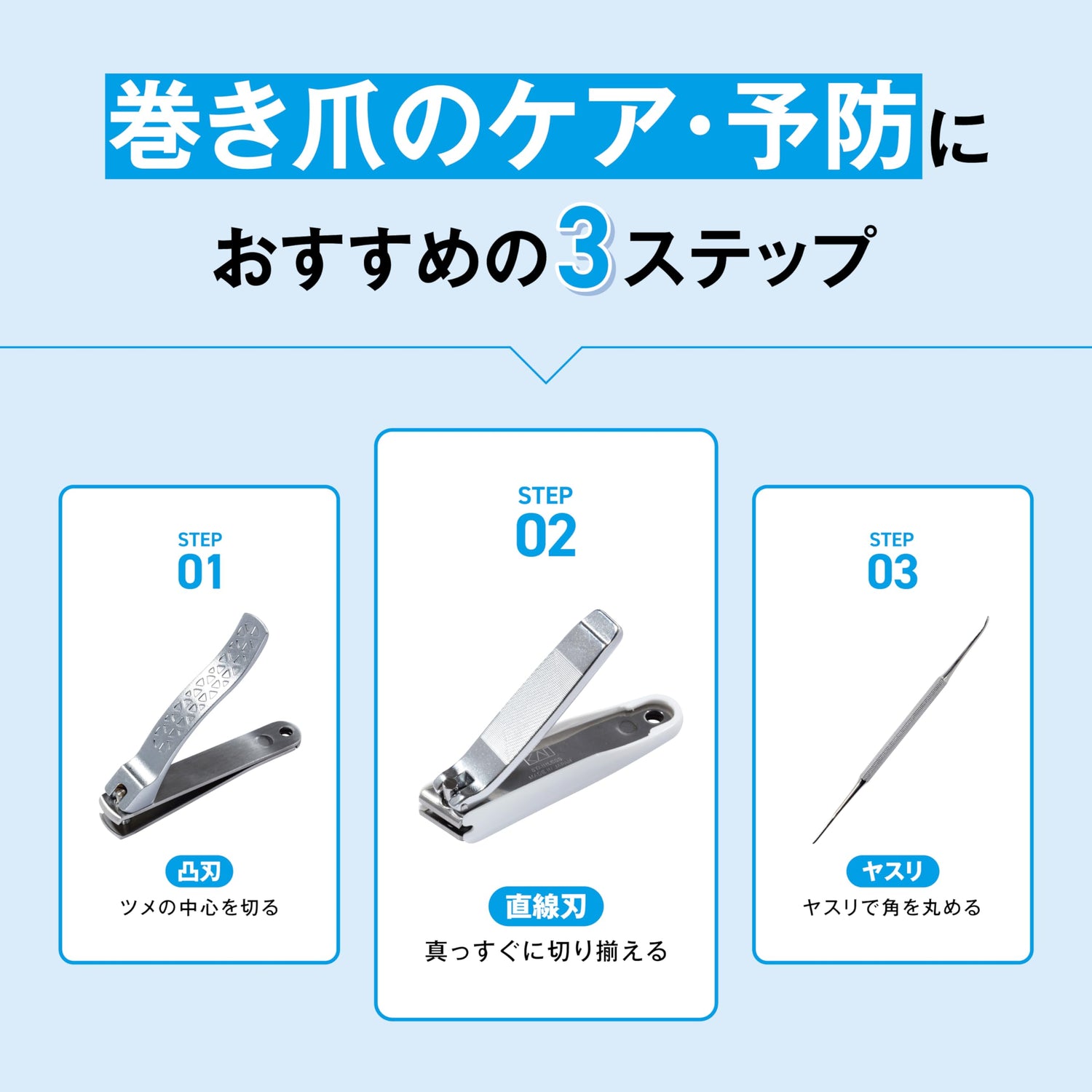 KAI Nail Clipper for Ingrown Toenails Straight Blade Made in Japan