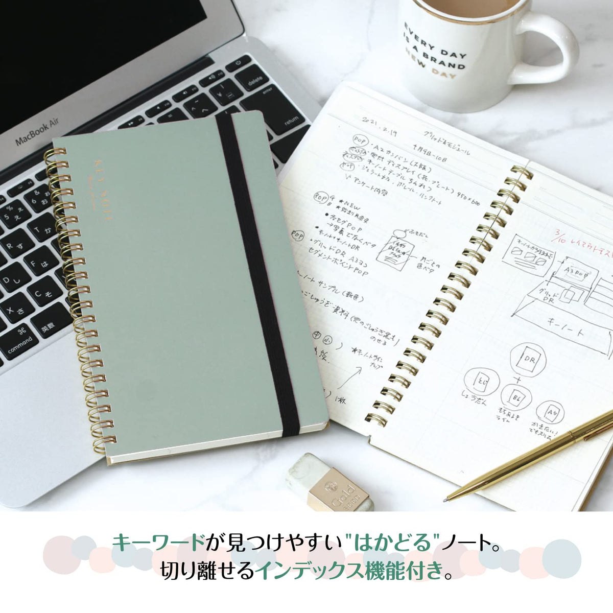 LABCLIP A5 Slim Notebook with Dot Grid for Planning in Moss Green