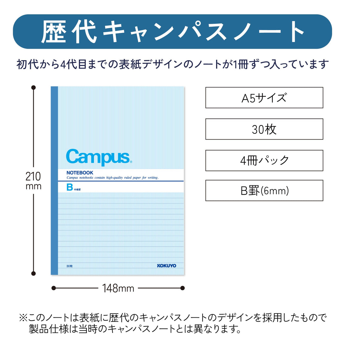KOKUYO Campus Notebook Set A5 Dot Grid B-Ruled 4 Pack