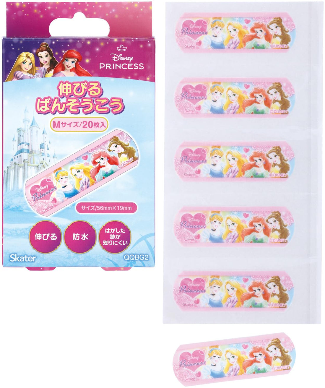 Skater Waterproof Bandages M Size 20 Count Featuring Disney Princesses