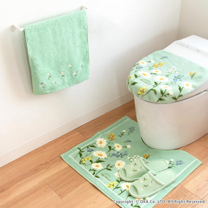 OKA Fleur Blanc Towel Green 77cm x 34cm Floral Design