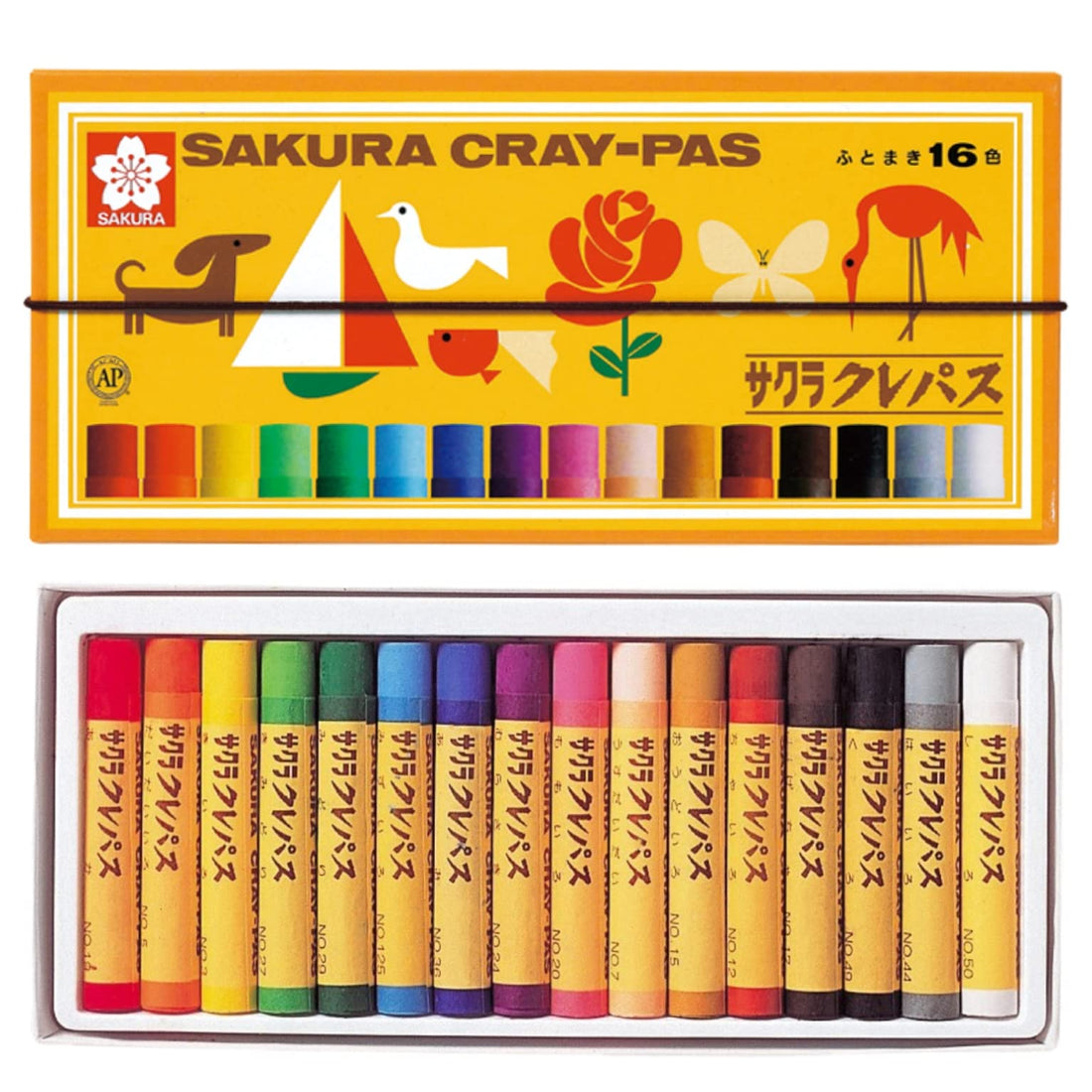 SAKURA Crayons 16 Colors with Rubber Band for Creative Fun