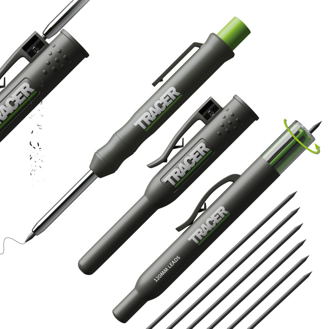 Tracer Deep Hole Marker Mechanical Pencil with 6 Leads and Holster