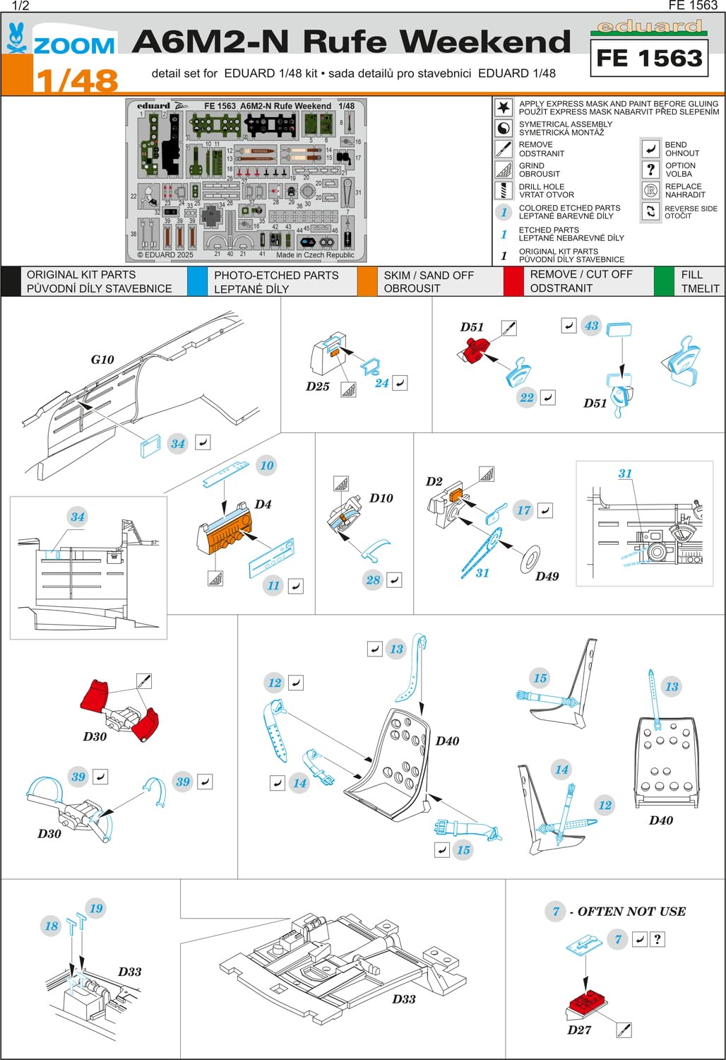 Eduard 1/48 Scale A6M2-N Model Parts Set for Weekend Build