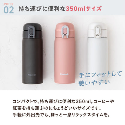 Peacock One-Touch Mug Bottle Charcoal Gray 350ml Easy Open Design