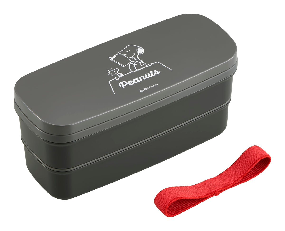 OSK Two-Tier Lunch Box with Divider and Belt Snoopy Black 340ml 300ml