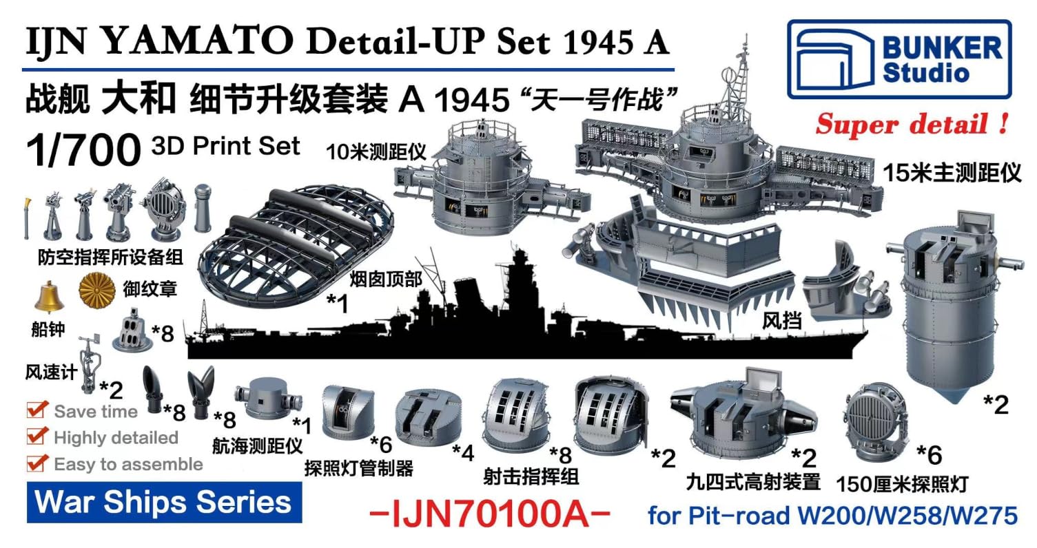Bunker Studio 1/700 Scale Model Detail Upgrade Set for Japanese Battleship Yamato