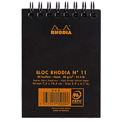 RHODIA Classic Notepad No.11 Graph Paper Black