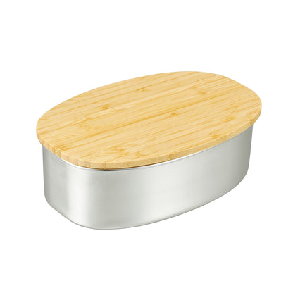 nonoji Stainless Steel Oval Lunch Box with Natural Wood Lid