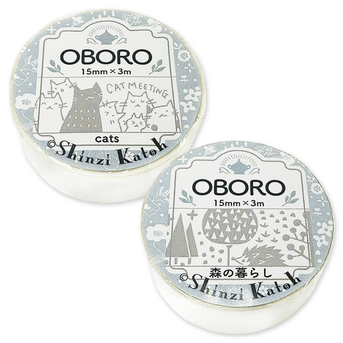 Shinzi Katoh Masking Tape Set with Cats and Forest Life Design