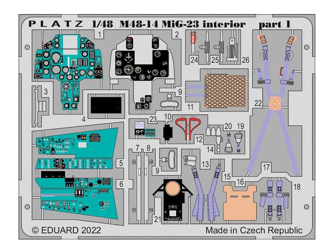 PLATZ 1/48 MiG-23 Flogger Cockpit Etching Parts for Model Kits