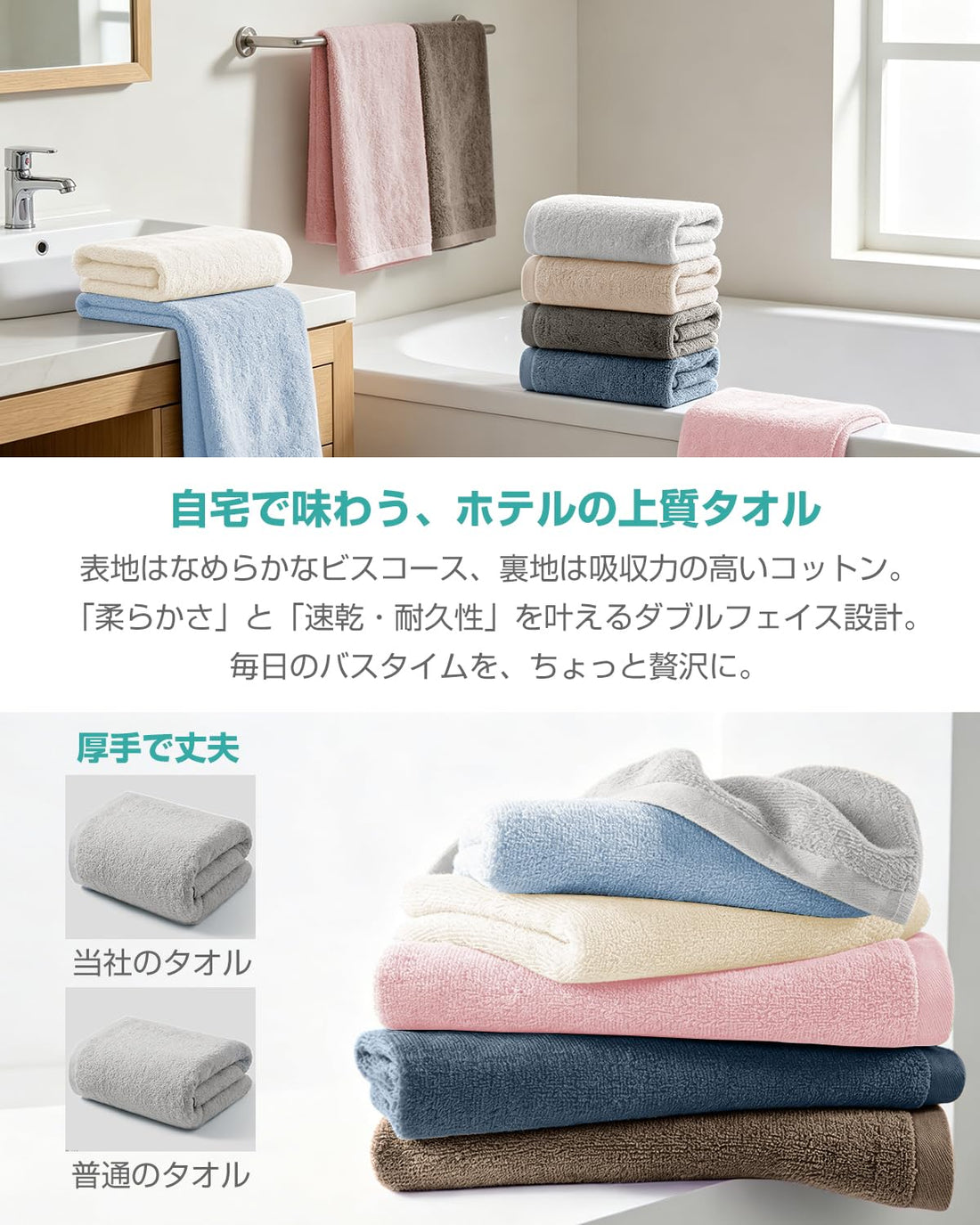 Artifi Face Towel Set Creamy White 5 Pack 100% Cotton Hotel Quality
