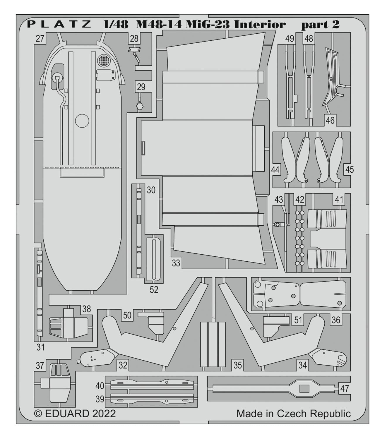 PLATZ 1/48 MiG-23 Flogger Cockpit Etching Parts for Model Kits