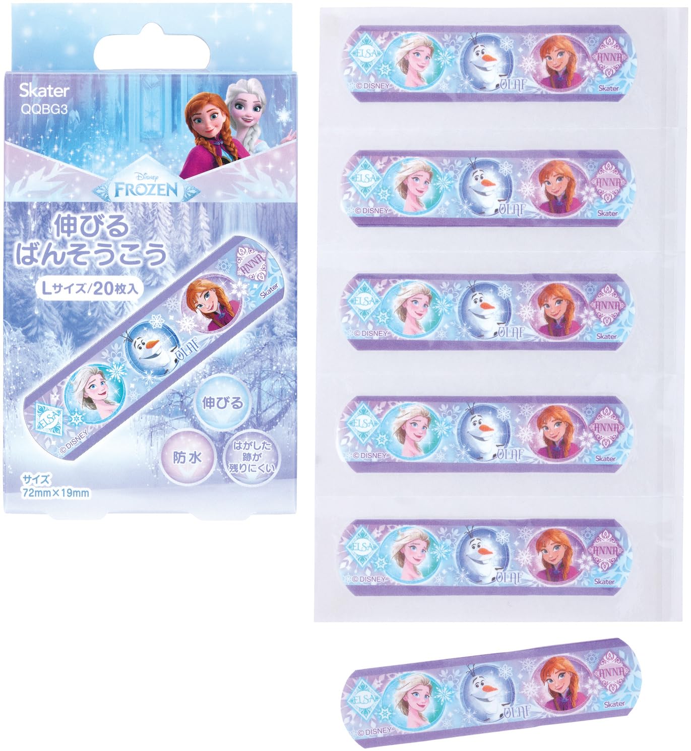 Skater Waterproof Bandages L Size 20 Count Disney Frozen