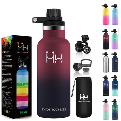 KollyKolla Stainless Steel Water Bottle 1L with Dual Lids and Handle
