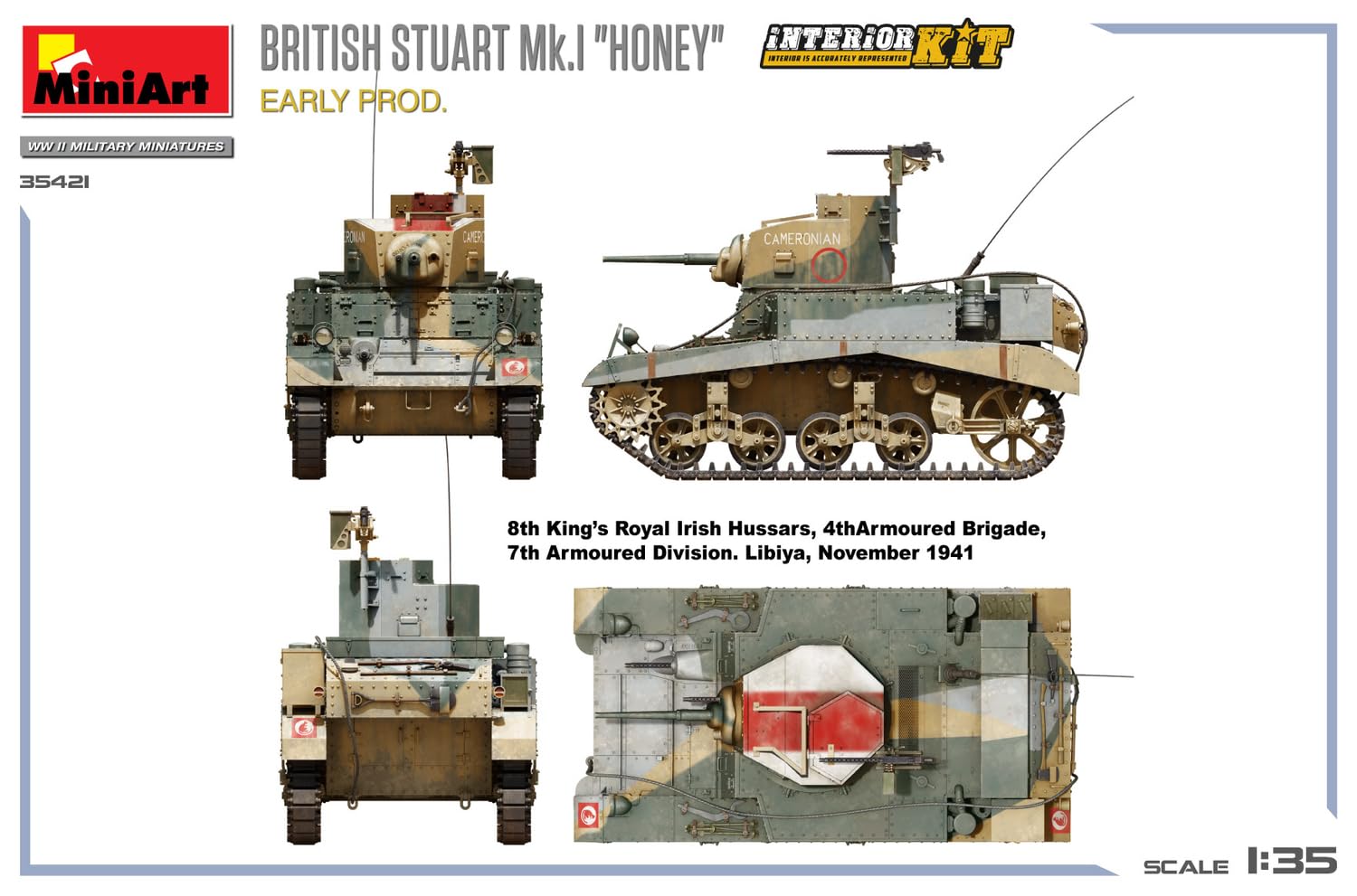 Miniart 1/35 Scale Model British Stuart Mk.1 Honey Early Production Kit