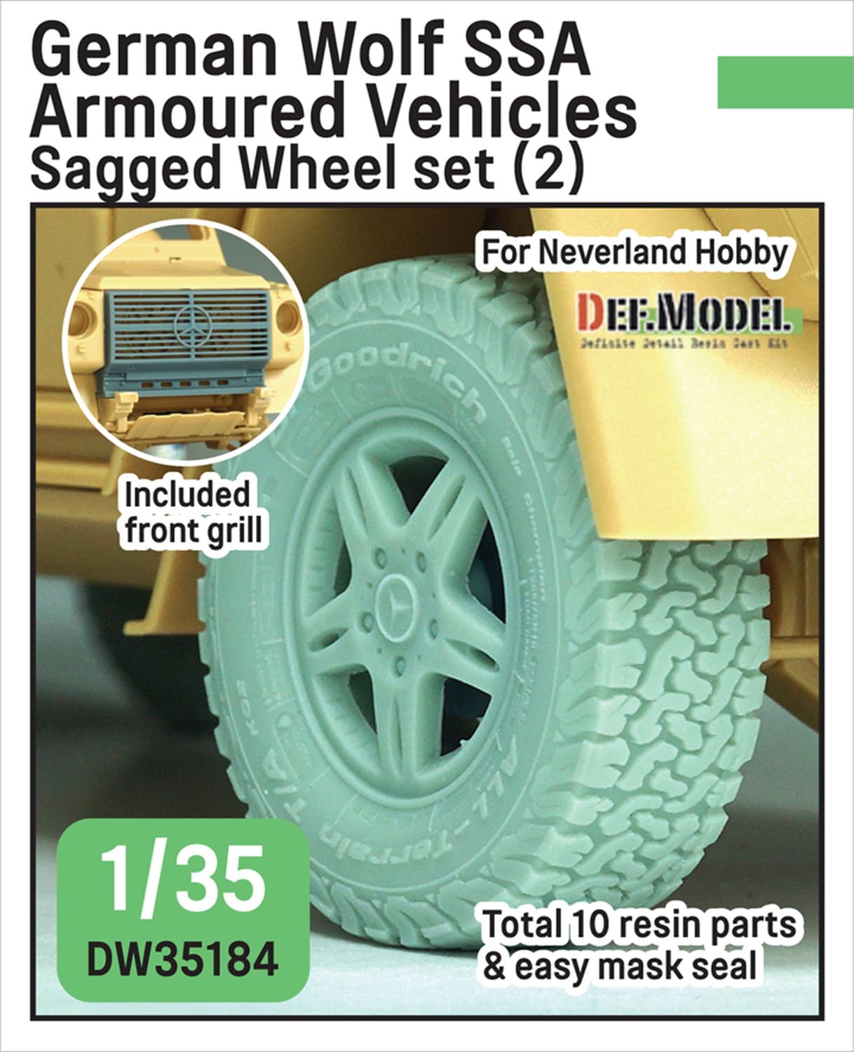 DEF.MODEL 1/35 Scale Model Parts Set with Wolf SSA Tires and Grille