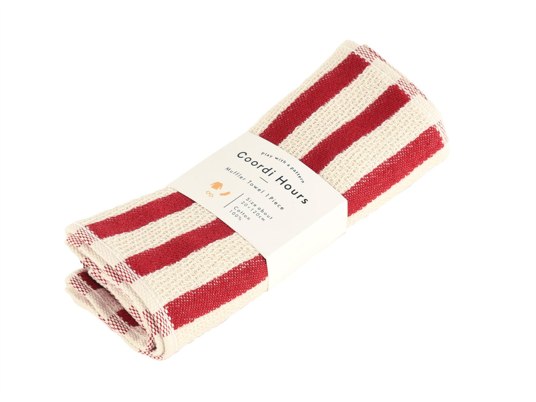Kosugizen Coordi Hours Scarf Towel Red 20x120cm for Outdoor Use