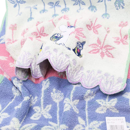 Marushin Face Towel Moomin Blooming Maze 34x80cm with Applique Embroidery