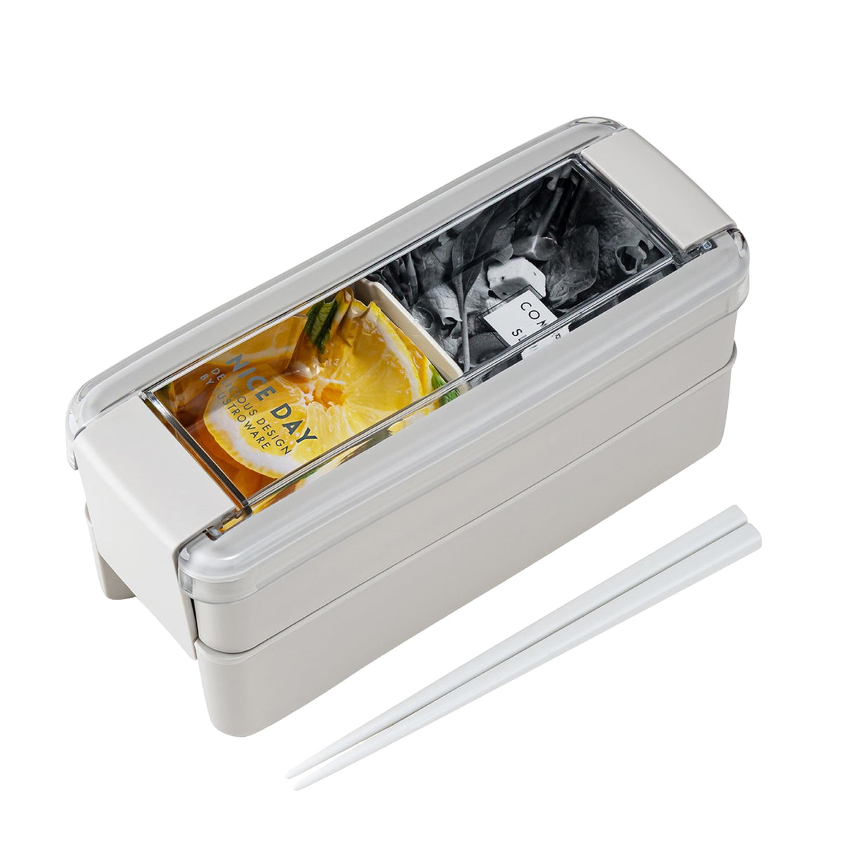 Lustroware Bento Box 680ml Two-Tier Lunch Container with Chopsticks