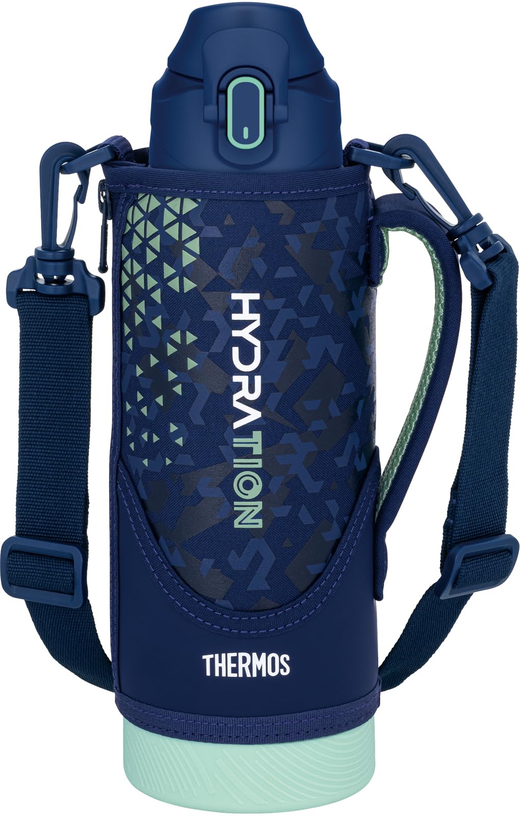 THERMOS Insulated Sports Bottle 1L Navy Mint with Strap