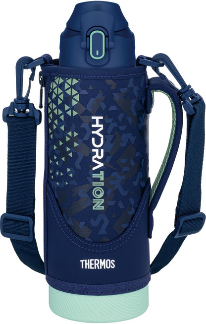 THERMOS Insulated Sports Bottle 1L Navy Mint with Strap