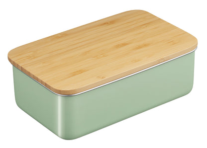 nonoji Stainless Steel Lunch Box with Natural Wood Lid Green