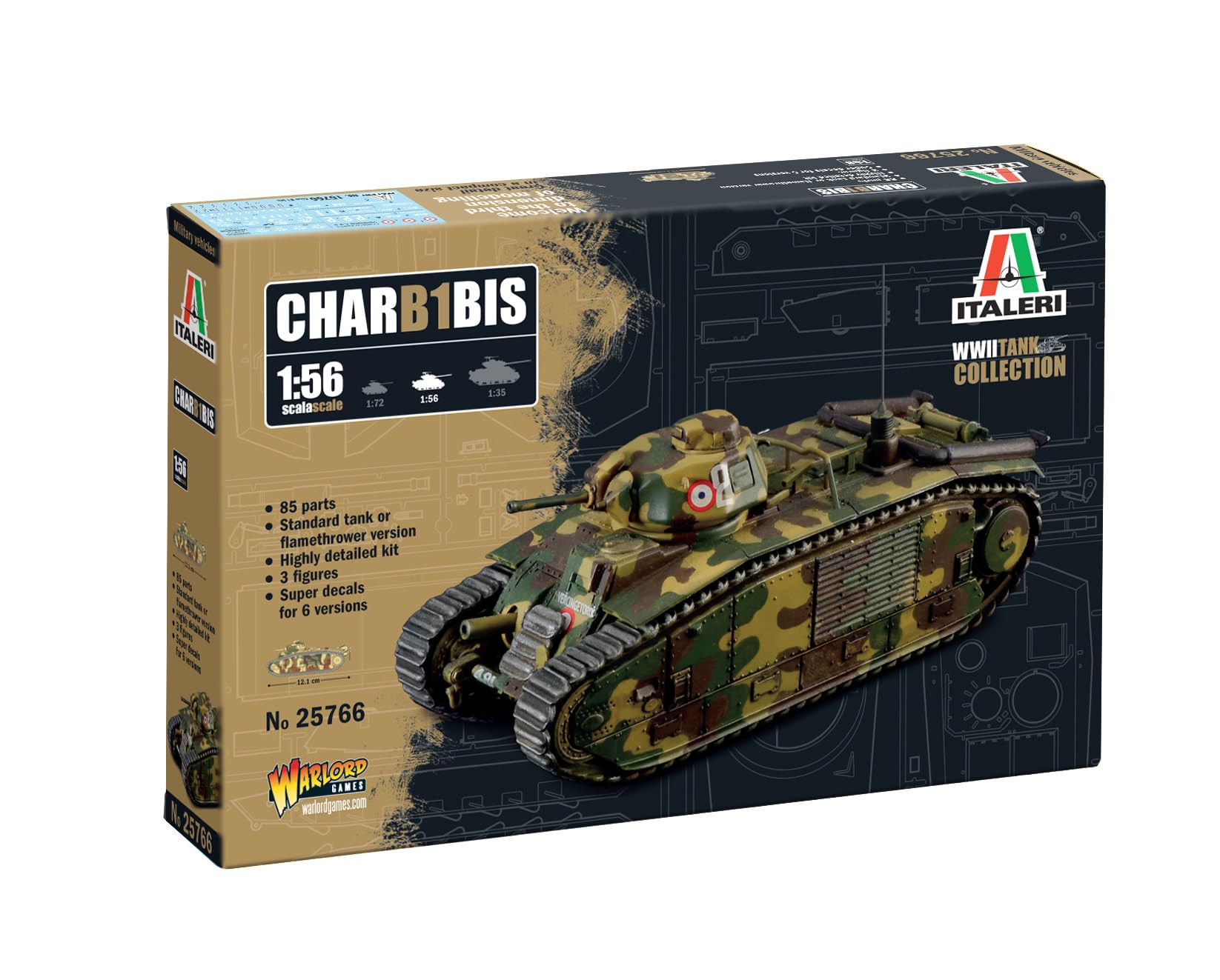 Italeri 1/56 Scale WWII French B1 bis Heavy Tank Model Kit