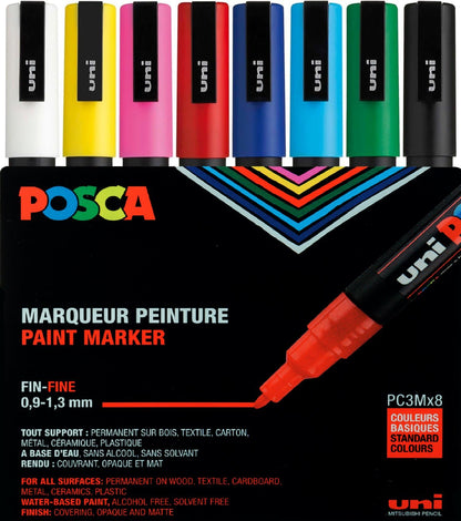 Posca Water-Based Fine Point Marker Set of 8 Colors