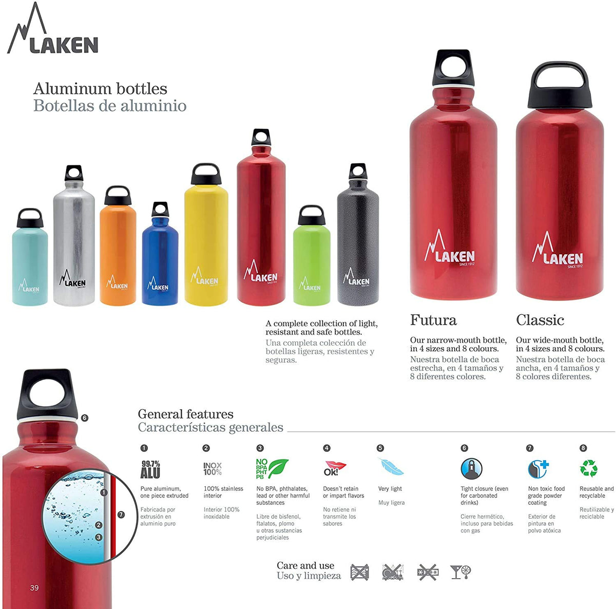 Laken Classic Water Bottle 0.6L Durable and Stylish Design