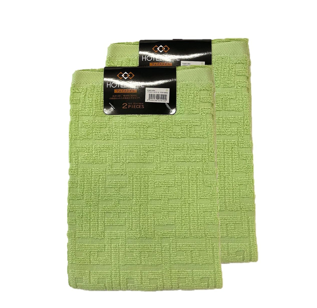 Hayashi Face Towels, Hotel Type, Variety Color 5, Green, 34 × 80 cm, 2-Piece Sets × 2 (4 Towels)