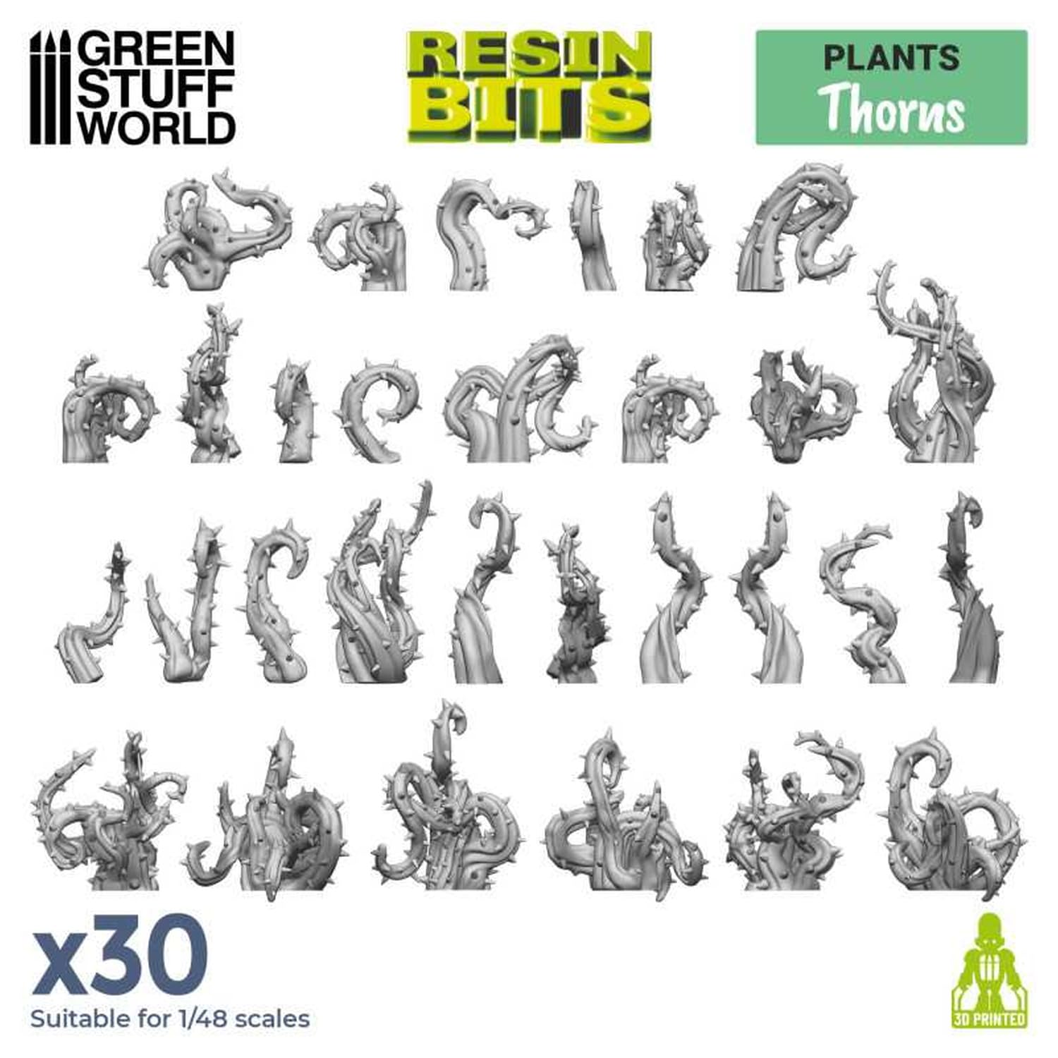 Green Stuff World Diorama Accessories 3D Printed Thorny Plant Branch Set of 30