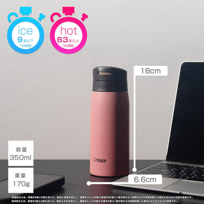 TIGER Stainless Steel Water Bottle 350ml with One-Push Lid