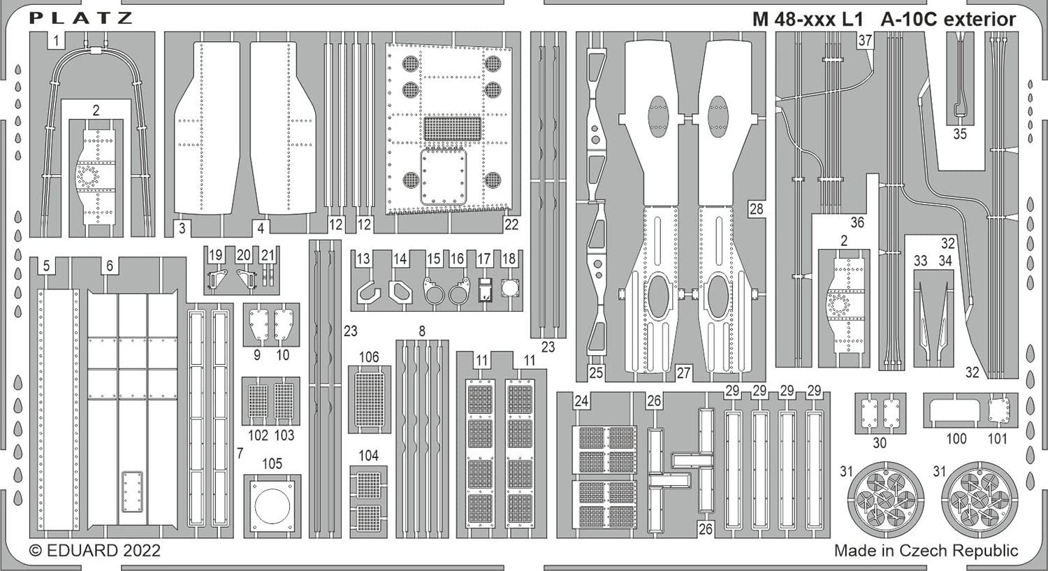 PLATZ 1/48 A-10C Thunderbolt II Etching Parts for Model Kits