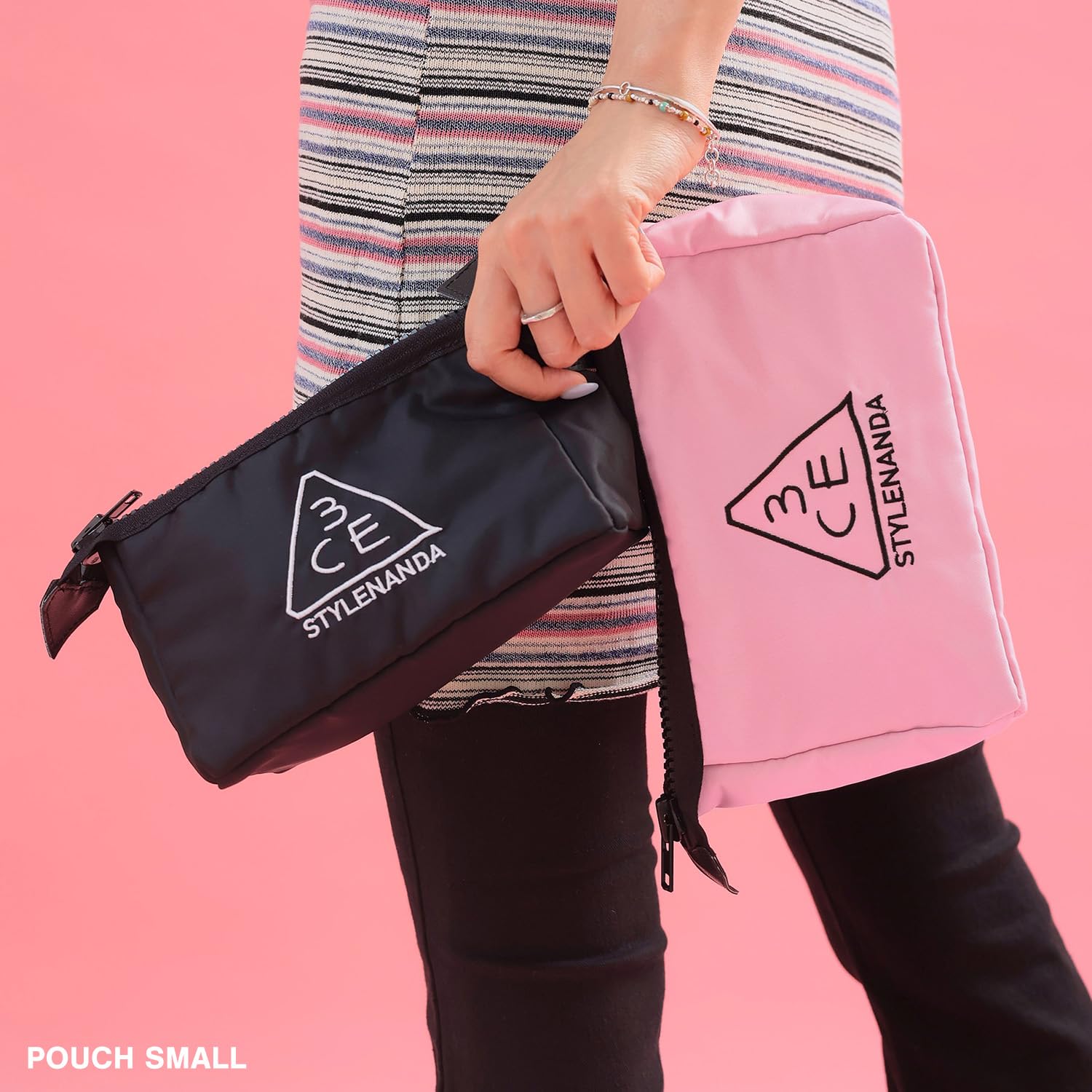 3CE Small Pink Lumoar Cosmetic Pouch for Travel and Daily Use
