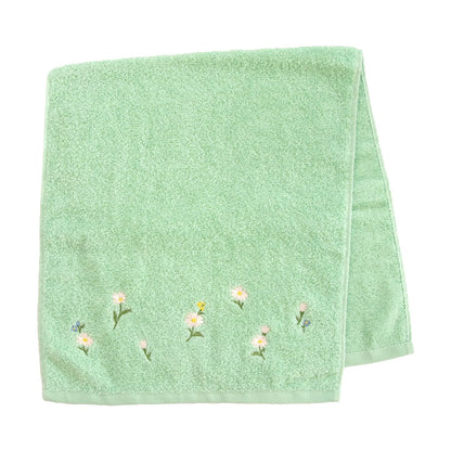OKA Fleur Blanc Towel Green 77cm x 34cm Floral Design