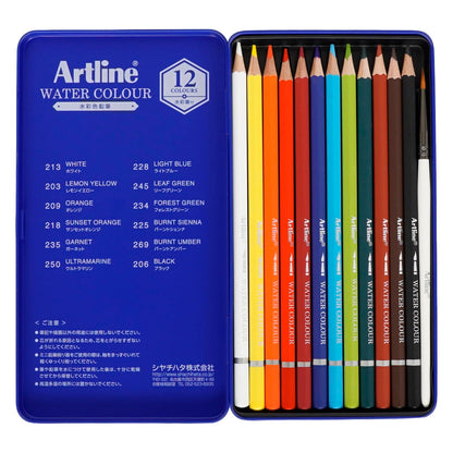 Shachihata Artline Watercolor Colored Pencils Set with Brush 12 Colors