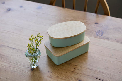 nonoji Stainless Steel Lunch Box with Natural Wood Lid Green