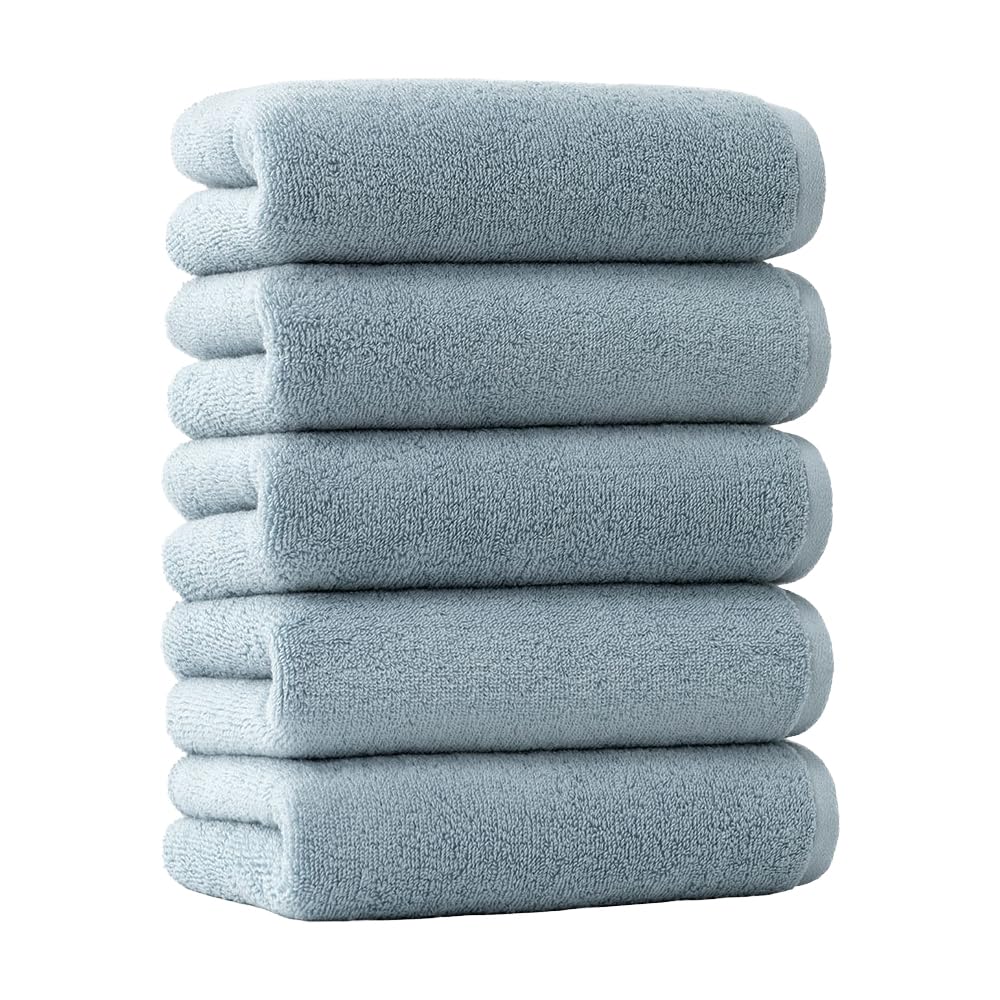 Iris Plaza Smart Yell Face Towel Set Soft and Absorbent 5-Pack Blue Gray