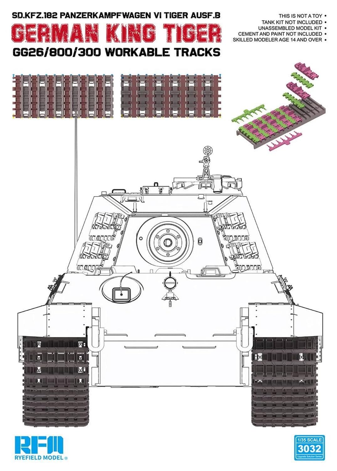 Rye Field Model 1/35 King Tiger Series Gg26/800/300 Type Movable Track Parts