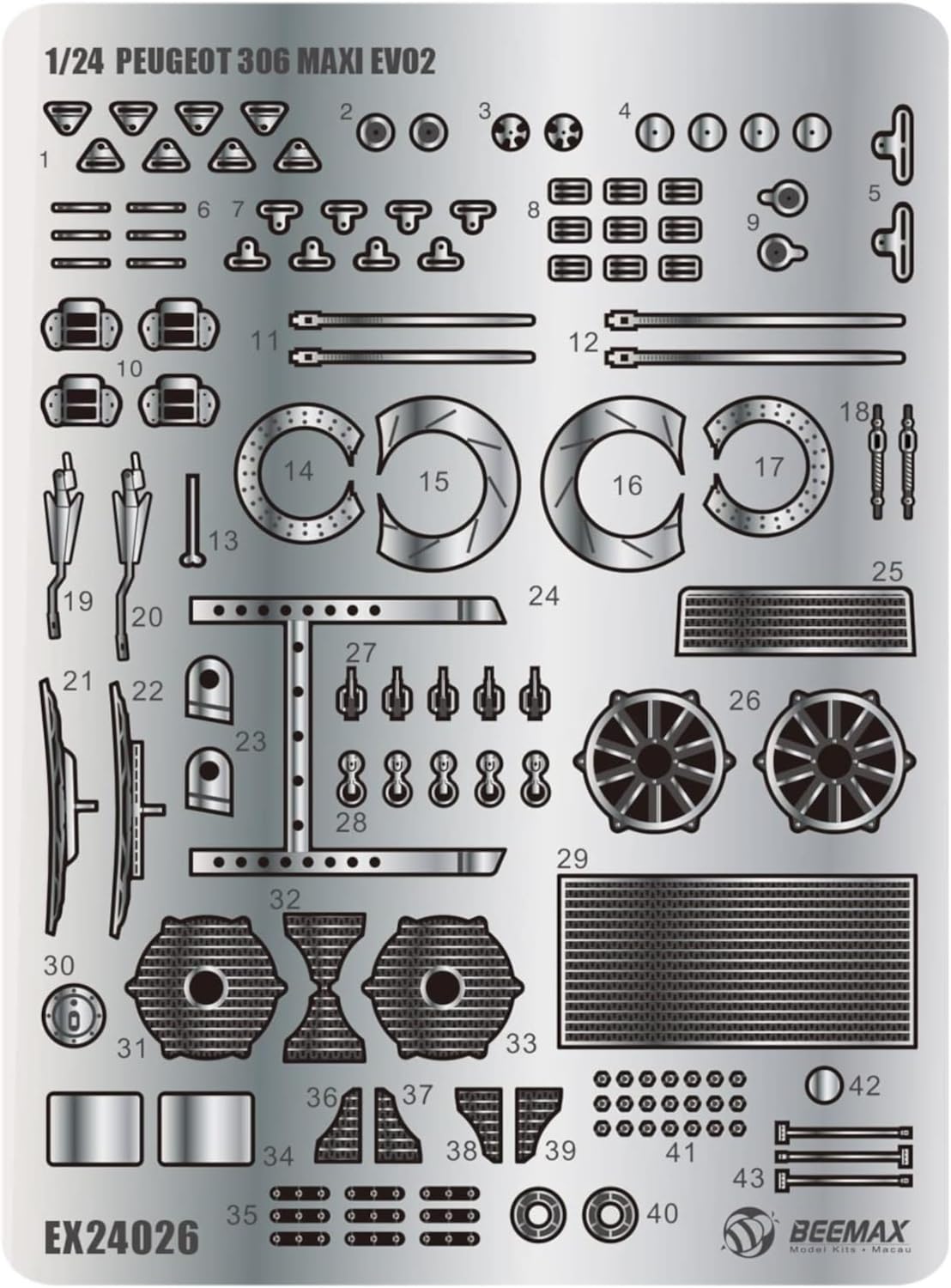 PLATZ 1/24 Peugeot 306 MAXI EVO2 Monte Carlo Rally Detail Parts