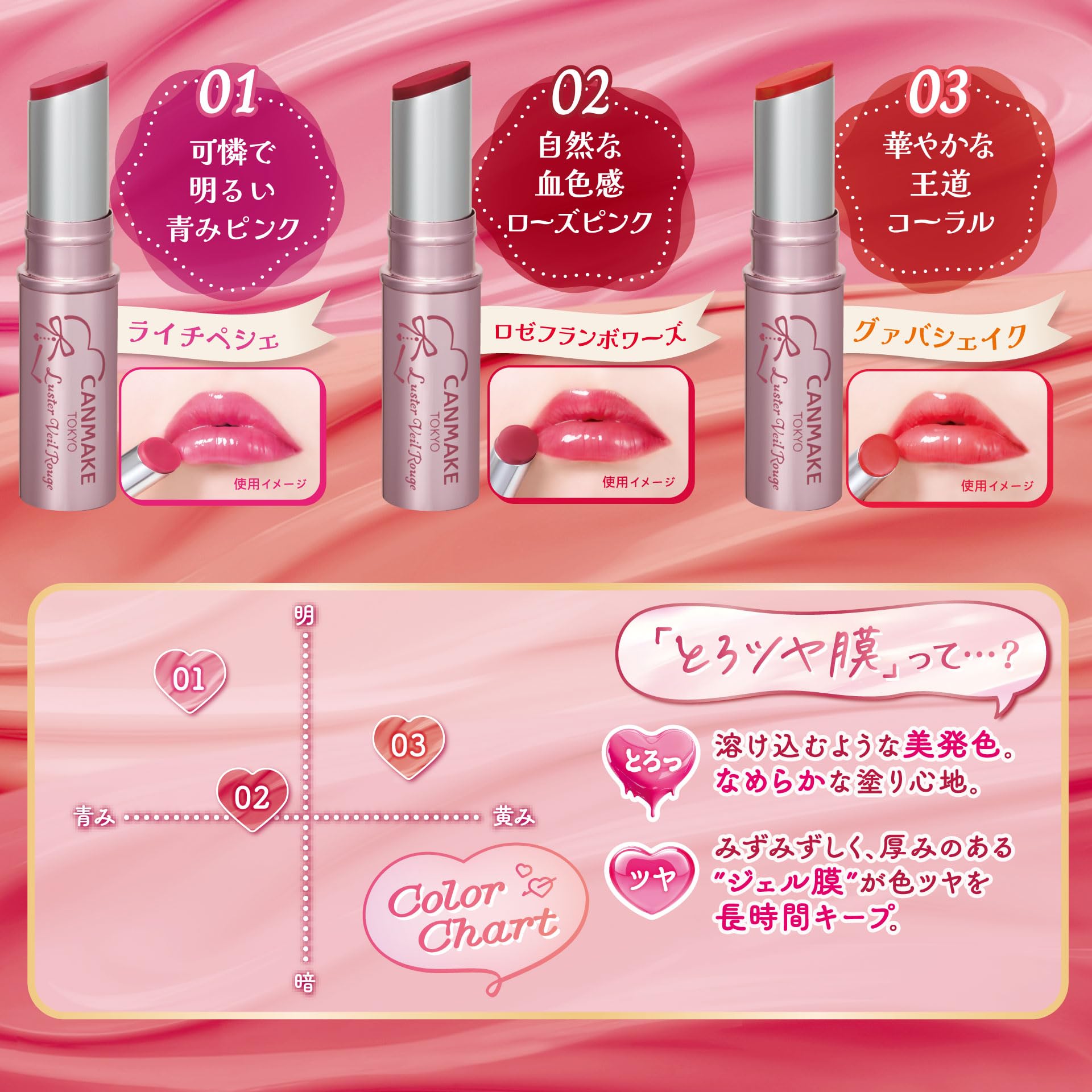 CANMAKE Lustrous Veil Rouge 02 Rose Framboise 3g Hydrating Lipstick